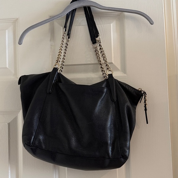 Coach Black Pebbled Leather Shoulder Bag with Chain Straps - Picture 3 of 13